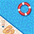 Swimming pool background with lifebuoy and beach accessories Royalty Free Stock Photo