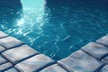 Swimming pool background transparent blue colored clear calm water surface texture with splashes and bubbles. Water waves in Royalty Free Stock Photo