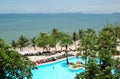 Swimming pool at the beach of the popular hotel Royalty Free Stock Photo