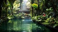 Swimming pool in beautiful scenery, swimming pool in the jungle, swimming pool in a luxury hotel