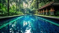 Swimming pool in beautiful scenery, swimming pool in a luxury hotel, jungle