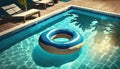 swimming pool with blue inflatable ring