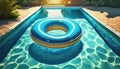 swimming pool with blue inflatable ring