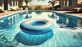 swimming pool with blue inflatable ring