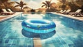 swimming pool with blue inflatable ring