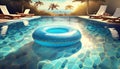 swimming pool with blue inflatable ring