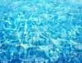 Swimming pool bottom caustics ripple and flow with waves background. Summer background. Texture of water surface