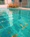 Minimalistic conceptual summer background with swimming pool. Generative AI