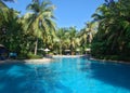 Swimming pool in china hotel with palm trees