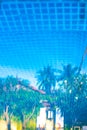 Swimming pool with clear water and reflection of tropical trees, flowers and palms. Rest and relaxation Royalty Free Stock Photo