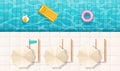 Swimming pool with clear water rubber ring and floating mattress ceramic tiles on the bottom vector illustration