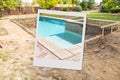 Swimming Pool Construction Site with Picture Photo Frame Containing Finished Project Royalty Free Stock Photo