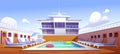 Swimming pool on cruise liner, empty ship deck Royalty Free Stock Photo