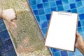 Swimming pool damaged report, bad water treatment precess with wrong chemical Royalty Free Stock Photo