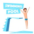 Swimming pool with a diving board. Cartoon Vector illustration.