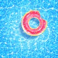 Swimming pool with floating ring, caustic ripple and sunlight glare effect. Aquatic surface with waves background. Realistic