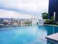 The swimming pool is in a high rise condo and overlooks the city, bangkok thailand