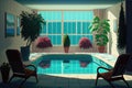 swimming pool in hotel, with lounge chairs and potted plants for a relaxing getaway Royalty Free Stock Photo