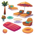 Swimming pool and hotel poolside equipment set