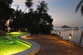 Swimming pool hotel resort sea sunset island bridge Kho Mak Thailand Royalty Free Stock Photo