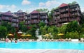 Swimming pool and hotel rooms view at Marigot Bay Resort and Marina  Saint Lucia Royalty Free Stock Photo