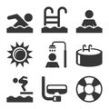 Swimming Pool Icons Set on White Background. Vector