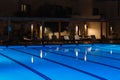 Swimming pool illuminated at night
