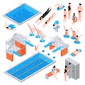 Swimming Pool Isometric Elements Royalty Free Stock Photo