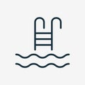 Swimming Pool Linear Icon. Ladder or Stairs for Swim Pool Line Icon. Summer Vacation and Activity Rest by Pool. Editable Royalty Free Stock Photo