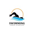 swimming pool logo vector icon, swimmer athlete, concept inspiration Royalty Free Stock Photo