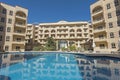 Swimming pool in a luxury tropical apartment resort