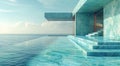 Swimming pool with marine blue marble stone in luxury resort hotel house with ocean view.Macro.AI Generative Royalty Free Stock Photo