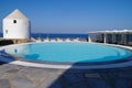 Swimming pool with mediterranean sea view,Mykonos,Greece.