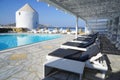 Swimming pool with mediterranean sea view,Mykonos,Greece.