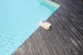 Swimming pool movement water detection alarm on side of home private family pool