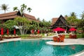 Swimming pool near lobby of luxury hotel Royalty Free Stock Photo