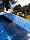 Swimming pool with oriental buddha statue