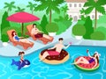 Swimming pool party for family and friends at luxury villa resort, summer vacation vector illustration