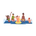 Swimming Pool Party, Happy Young Men and Women Having Fun at Outdoor or Open Air Party Cartoon Style Vector Illustration Royalty Free Stock Photo