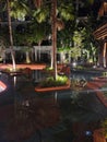 Swimming pool in a resort in Thailand at night