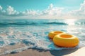 Swimming Pool Ring Float in on beach. summer vacation concept. Generative AI Royalty Free Stock Photo