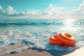 Swimming Pool Ring Float in on beach. summer vacation concept. Generative AI Royalty Free Stock Photo