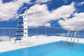 Swimming Pool on Roof with Chrome Swimming Pool Ladder and Swimming Pool Jump Board. 3d Rendering