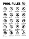 Swimming pool rules. Set of icons and symbol for pool. Royalty Free Stock Photo