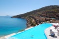 Swimming pool with sea view at the luxury hotel Royalty Free Stock Photo