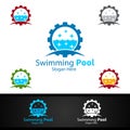 Swimming Pool Service Logo with Cleaning Pool and Maintenance Concept