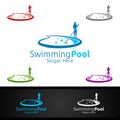 Swimming Pool Service Logo with Cleaning Pool and Maintenance Concept