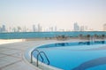Swimming pool with Sharjah fountain view Royalty Free Stock Photo