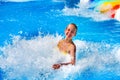 Swimming pool slides for children on water slide at aquapark.