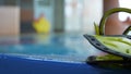 Swimming pool sport crawl swimmer athlete banner. Man doing freestyle stroke technique in water pool lane training for